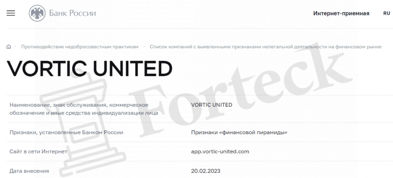 VORTIC UNITED (app.vortic-united.com) очередная финансовая пирамида!