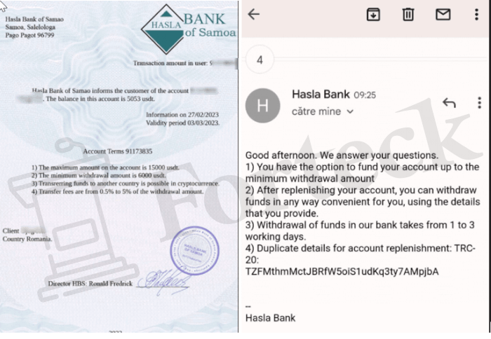 Hasla Bank of Samoa (hasla-bank.com) очередной банк мошенников!